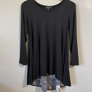 Comfy USA XS Black Modal Asym Tunic Top Long Sleeve Contrast Hems Artwear Draped